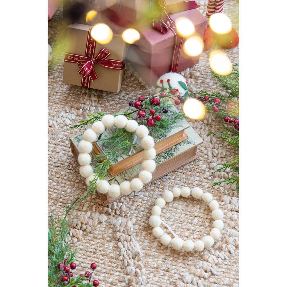 6.7" Cream Ball Wreath, Christmas Tree Ornaments For Holiday Party Decorations, Set Of 6 Cream Wool