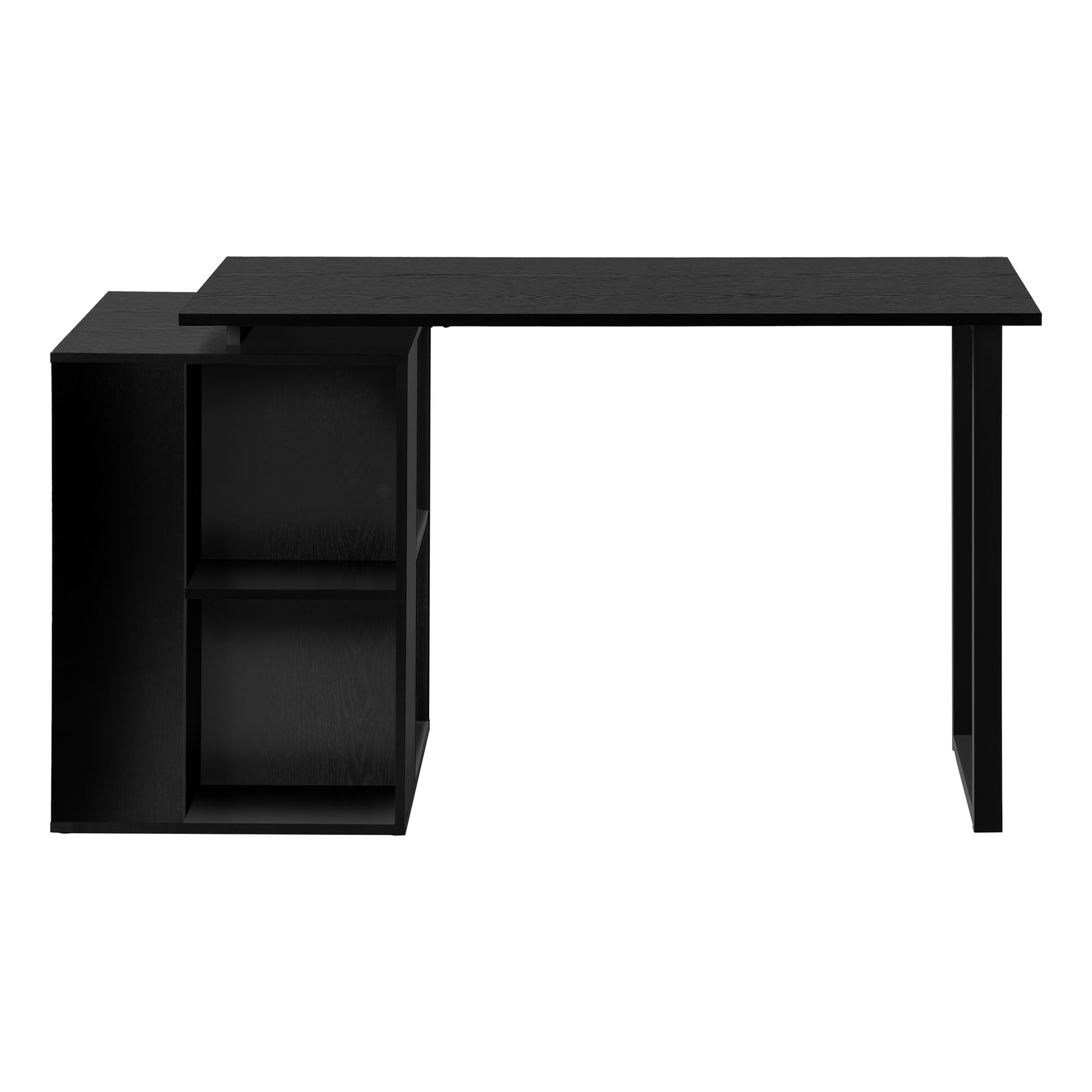 Computer Desk, Home Office, Left, Right Set Up, Storage Shelves, 55"L, Work, Laptop, Black Laminate, Black Metal, Contemporary, Modern Black Particle Board