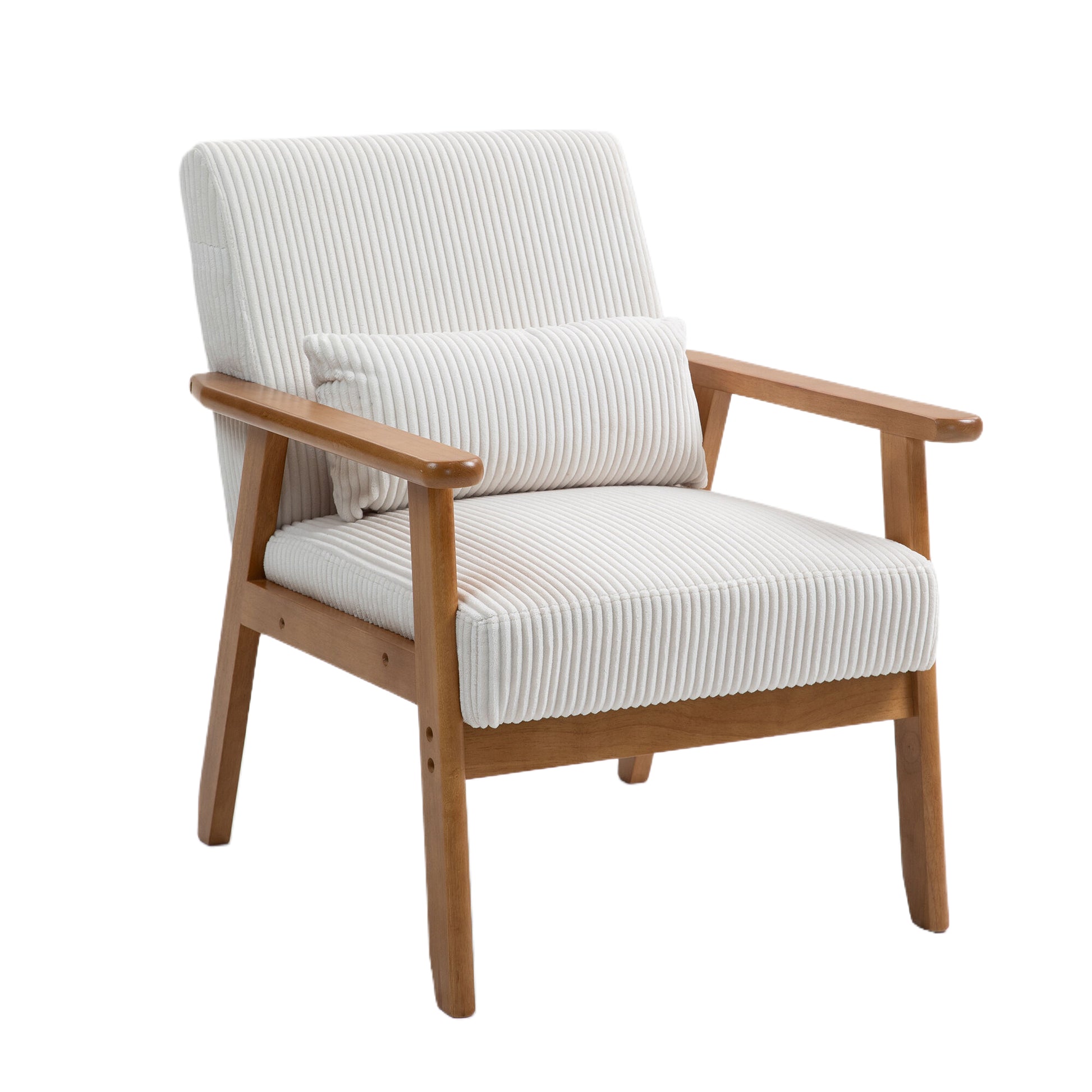 Leisure Chair With Solid Wood Armrest And Feet, Leisure Chair, Wood Frame, Velvet, L, Solid Rubber Wood Legs, Mid Century Modern Accent Chair, For Living Room Bedroom Studio Chair Beige Corduroy