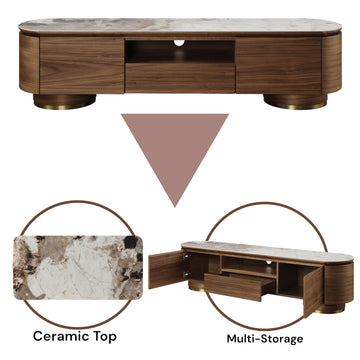 Willene Tv Stand W Ceramic Top, Ceramic Top & Walnut Finish Lv03158 Walnut 70 79 Inches Wood