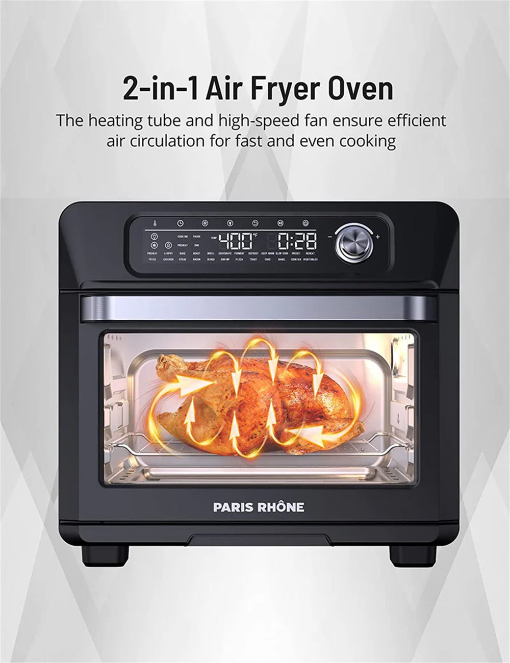 Digital Air Fryer Oven, Combo 26 Qt For 12" Pizza