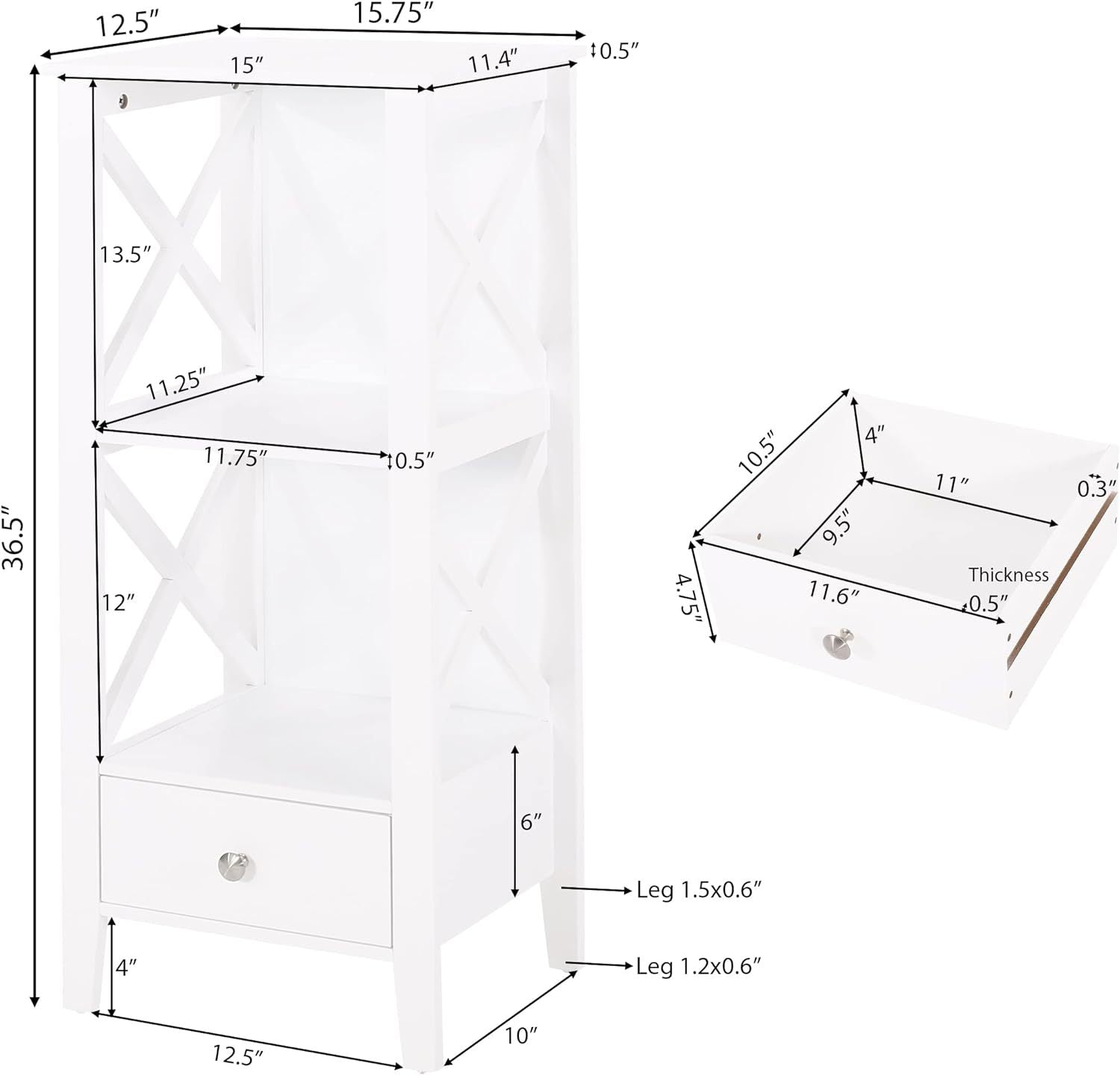 1 Drawer Storage Rack White Mdf