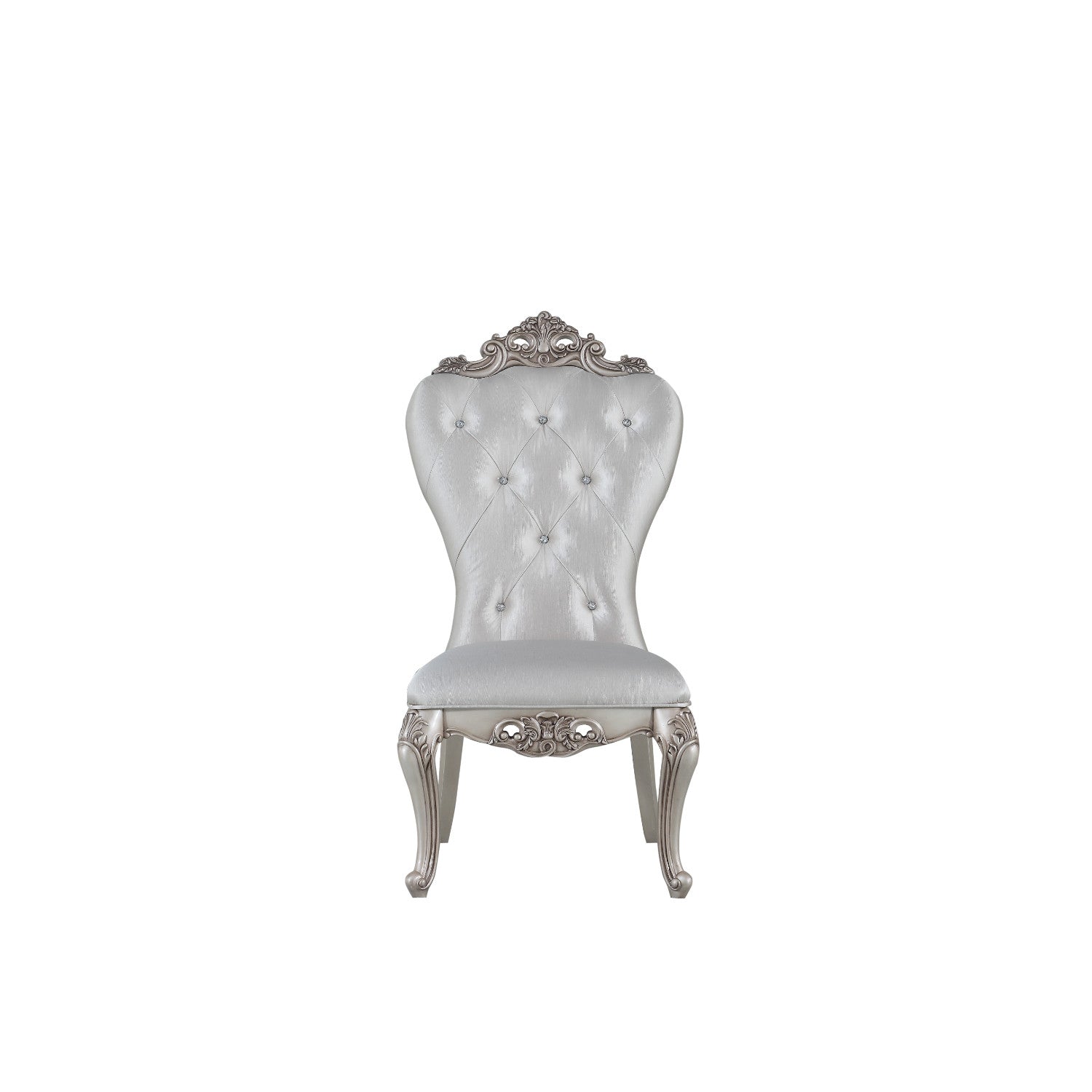 Wooden Side Chairs With Button Tufting, Set Of Two, Cream And White Beige White Wood Fabric