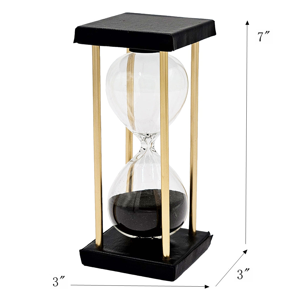 3X3X7" Stanley 15 Minute Hourglass, Framed With An Metal Stand, Black Black Glass Metal,Mdf,Pu Leather