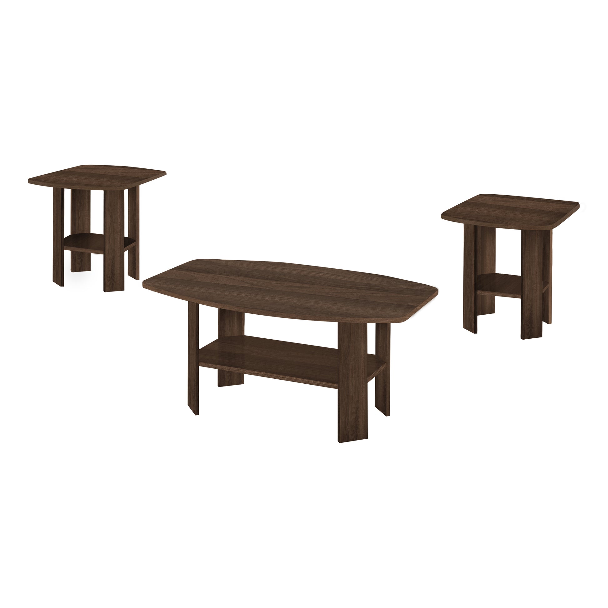 Table Set, 3Pcs Set, Coffee, End, Side, Accent, Living Room, Walnut Laminate, Transitional Walnut Particle Board