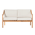 Modern Curved Arm Solid Wood Upholstered Outdoor Loveseat Natural Natural Wood Acacia Wood