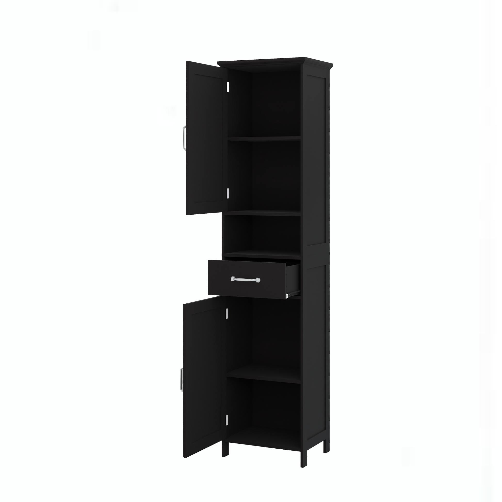 Double Door Narrow Height Slim Floor Standing Cabinet With 2 Adjustable Shelves Black Black Mdf