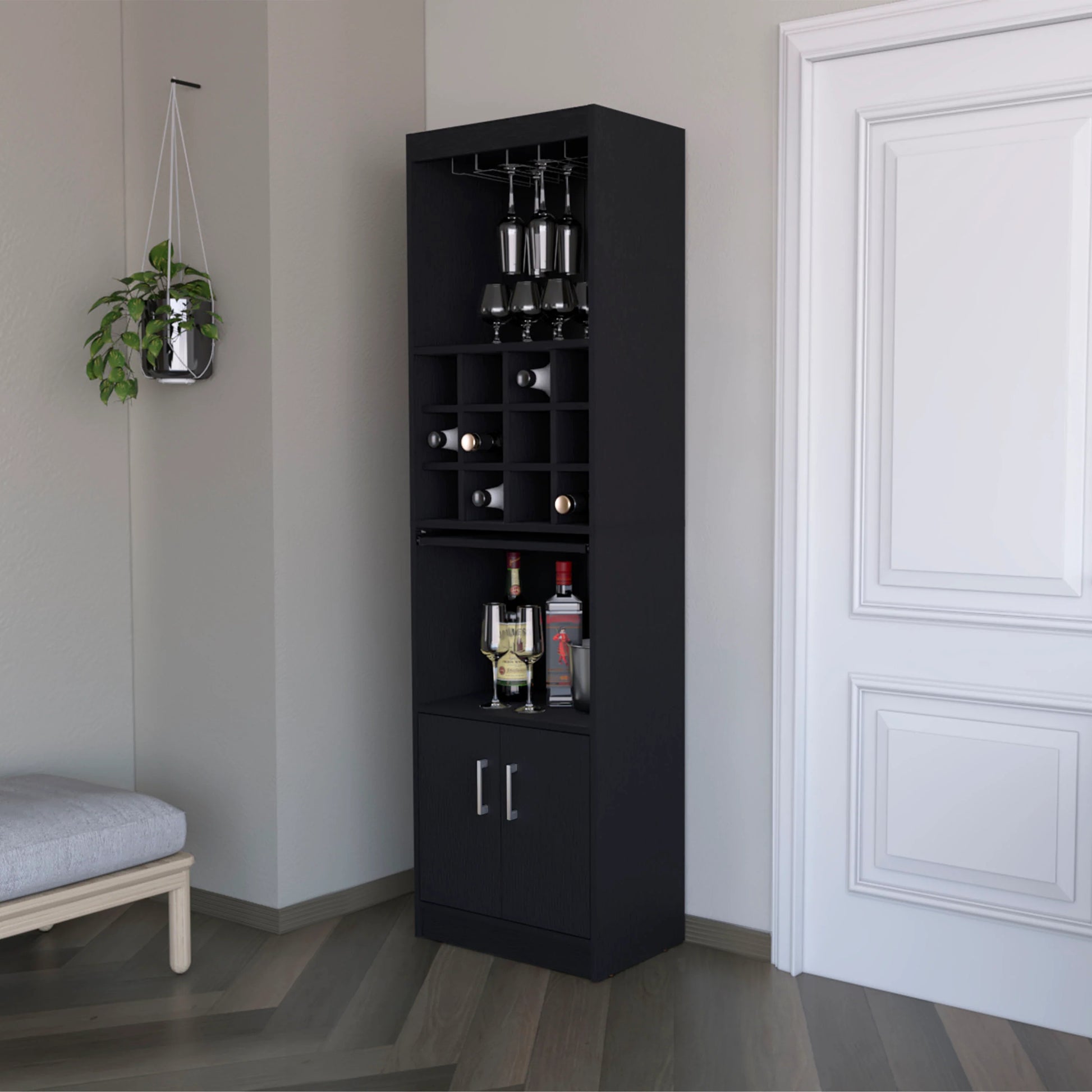 Black Bar Cabinet With Wine Storage Standard Black Shelves Included Wood