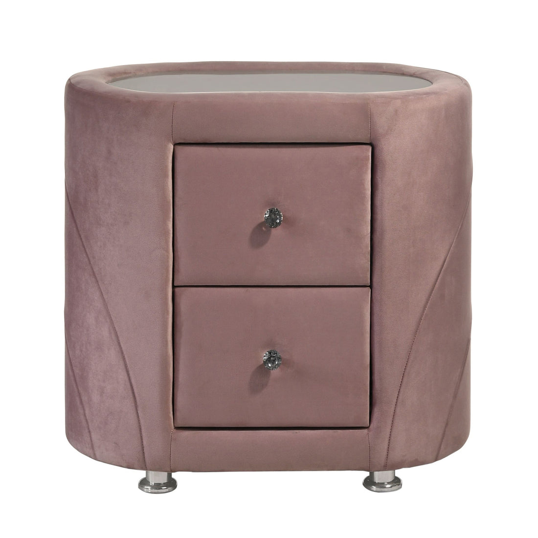 Pink Upholstered 2 Drawer Nightstand Pink 2 Drawers Bedroom Bedside Cabinet Modern Drawers Velvet