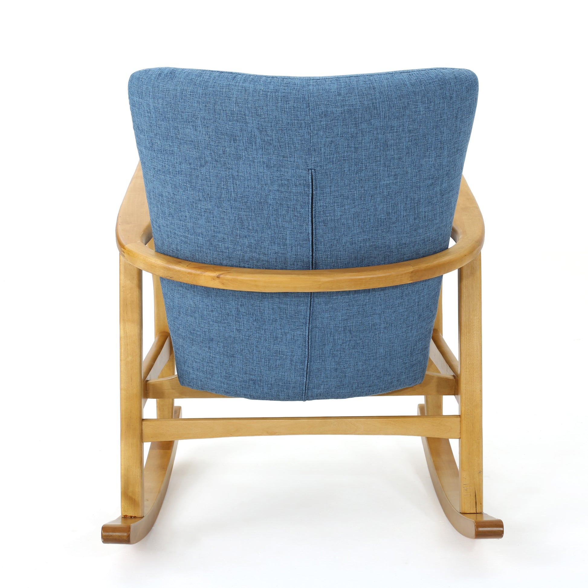 Solid Wood Rocking Chair Blue Fabric