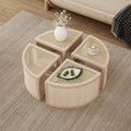 Round To Square Block Modular Coffee Table Light Natural Rattan With Storage 4 Piece Light Natural Rubber Wood