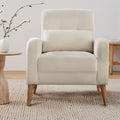 Mid Century Modern Accent Chair, Upholstered Armchair Living Room Chair, Comfy Single Sofa Chair With Metal Legs, Polyester Fabric Chair For Living Room Bedroom White Sherpa