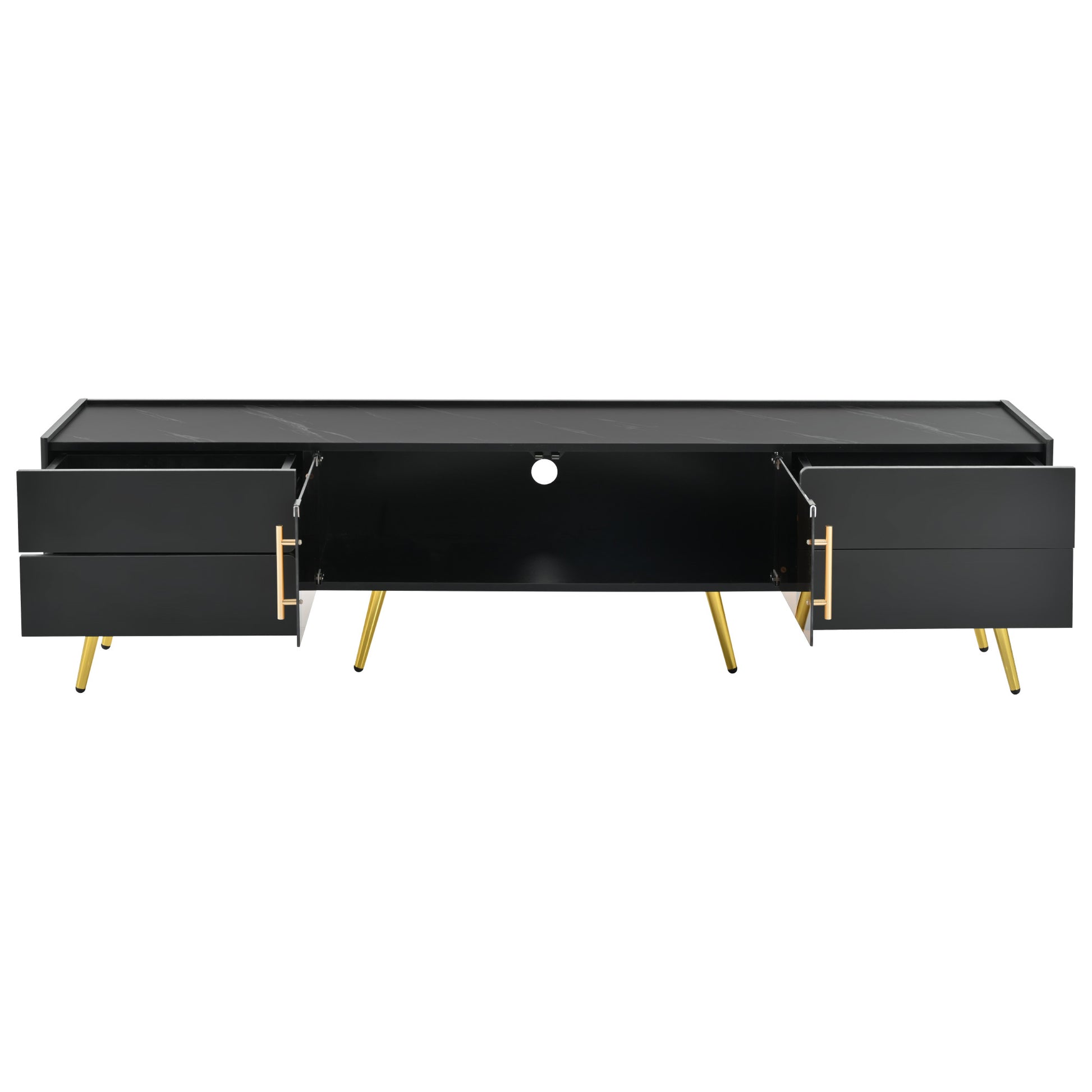 Modern Tv Stand With Led Lights For Tvs Up To 80 Inches, Entertainment Center With 4 Drawers And 1 Cabinet With Brown Glass Door, Media Console With Metal Legs And Handles For Living Room Black 70 79 Inches Mdf