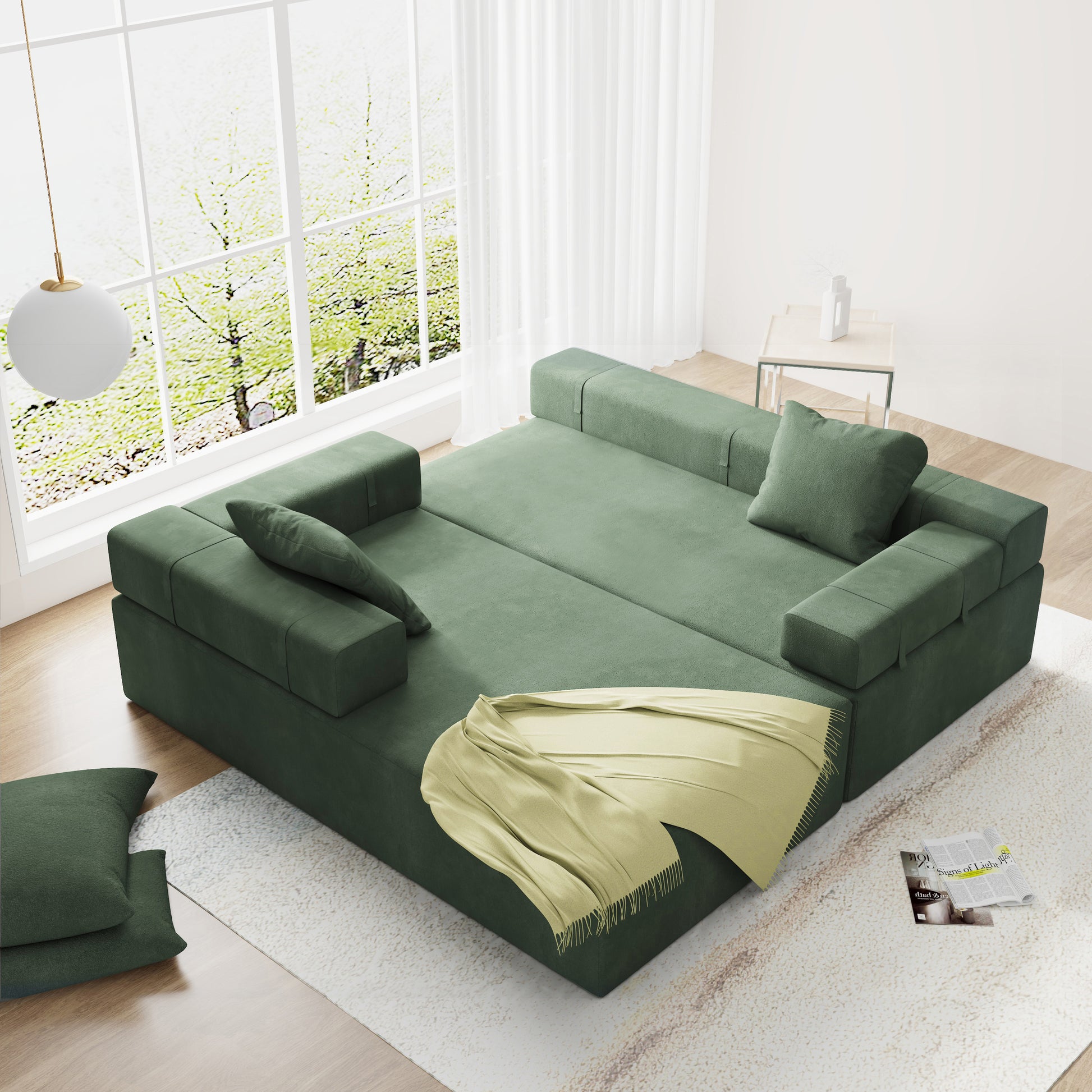 Modern Upholstered Sectional Sofa Couch Set,Modular 108" L Shaped Sectional Living Room Sofa Set With 6 Pillows,Free Combination Sofa Couch For Living Room,Bedroom Left Chaise Green Foam Chenille 3 Seat