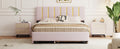 Queen Size Upholstered Platform Bed With 2 Drawers And 1 Trundle, Classic Metal Strip Headboard Design, Pink Queen Pink Mdf Lvl