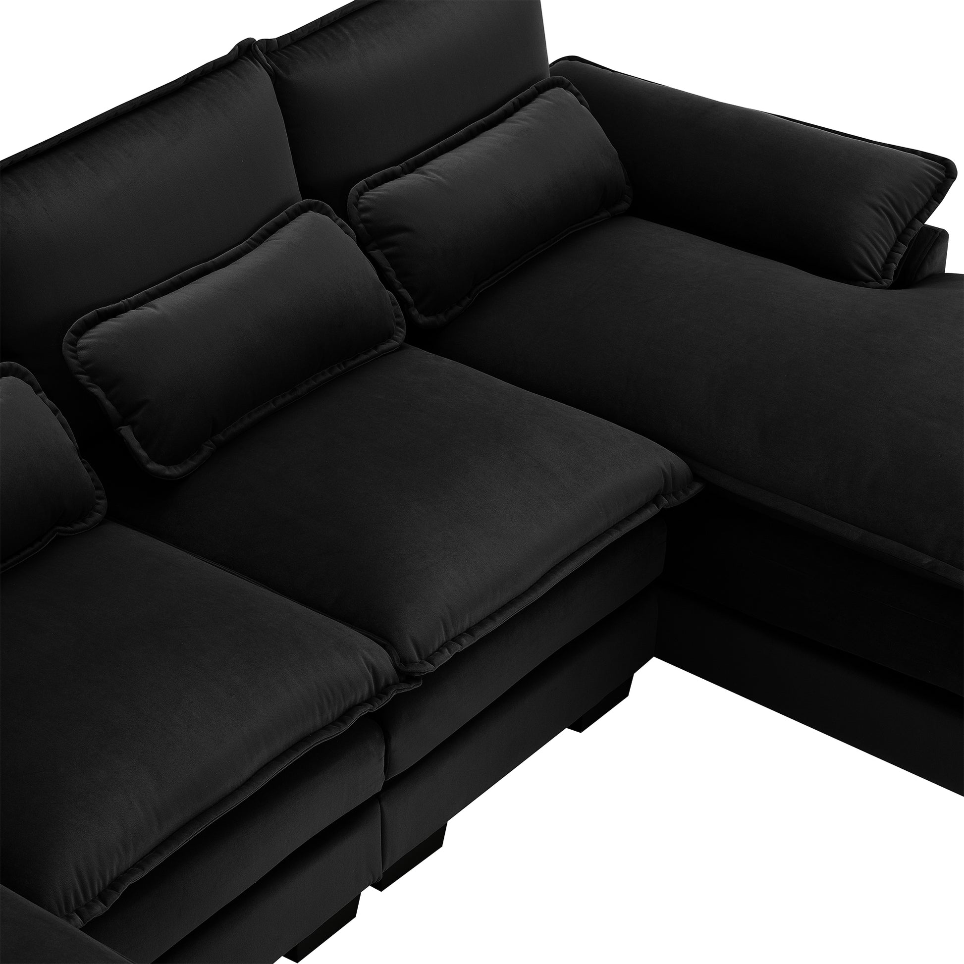 110*55" Modern U Shaped Sectional Sofa With Waist Pillows,6 Seat Upholstered Symmetrical Sofa Furniture,Sleeper Sofa Couch With Chaise Lounge For Living Room,Apartment,5 Colours Black Velvet 6 Seat