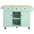 Kitchen Cart With Rubber Wood Drop Leaf Countertop ,Cabinet Door Internal Storage Racks,Kitchen Island On 5 Wheels With Storage Cabinet And 3 Drawers For Dinning Room, Mint Green Mint Green Kitchen American Design,American Traditional,Antique Rectangular