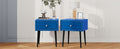 Modern Nightstands Set Of 2 With Drawer And Crystal Handle, Elegant Rivet Velvet Design Bedside Table For Bedroom, Blue Blue 1 Drawer Bedside Cabinet Mdf