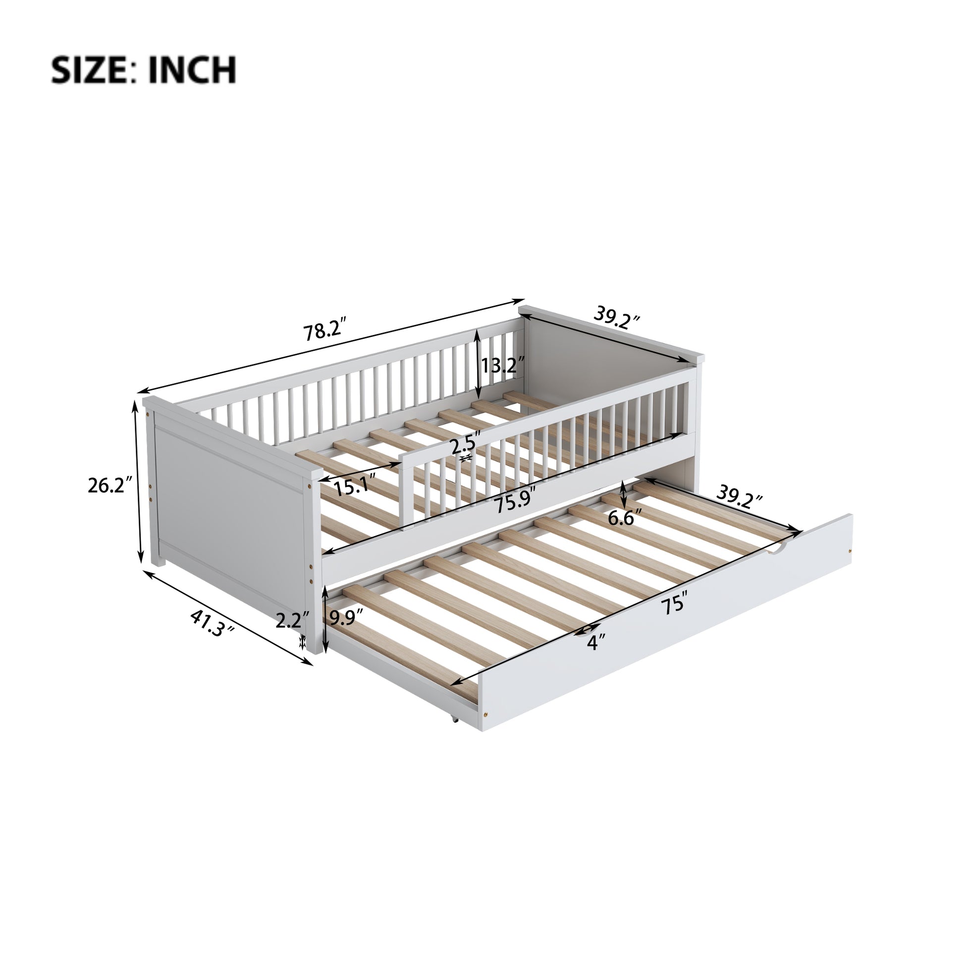 Wood Twin Size Platform Bed With Guardrail And Trundle, White Box Spring Not Required Twin White Wood Bed Frame Solid Wood Mdf