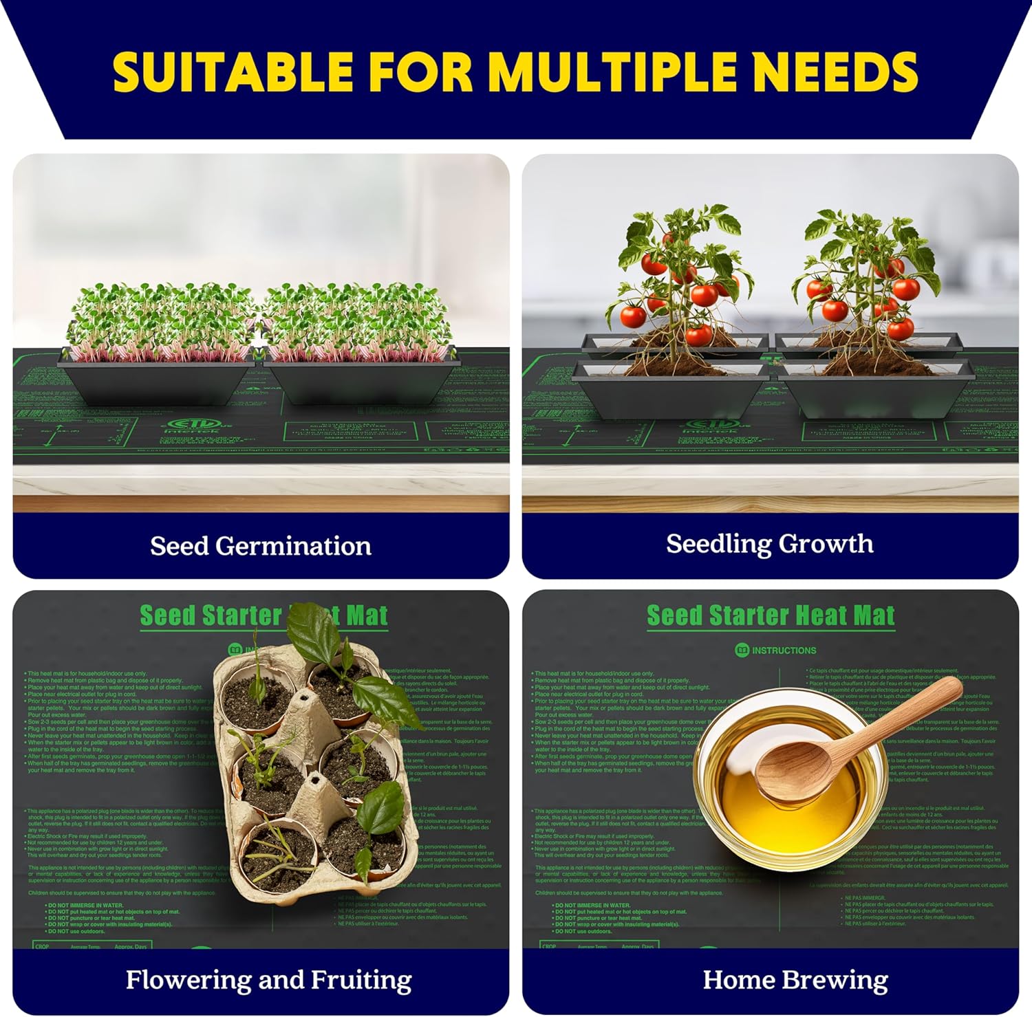 Seedling Heat Mat Upgraded Technology, 48" X 20" Waterproof Durable Germination Station Heating Mat, Warm Hydroponic Pad For Indoor Home Gardening Seed Starter Black Pvc