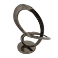 17 Inch Modern Sculpture, Black Aluminum, Tabletop Decor Loop, Round Base Black Aluminum