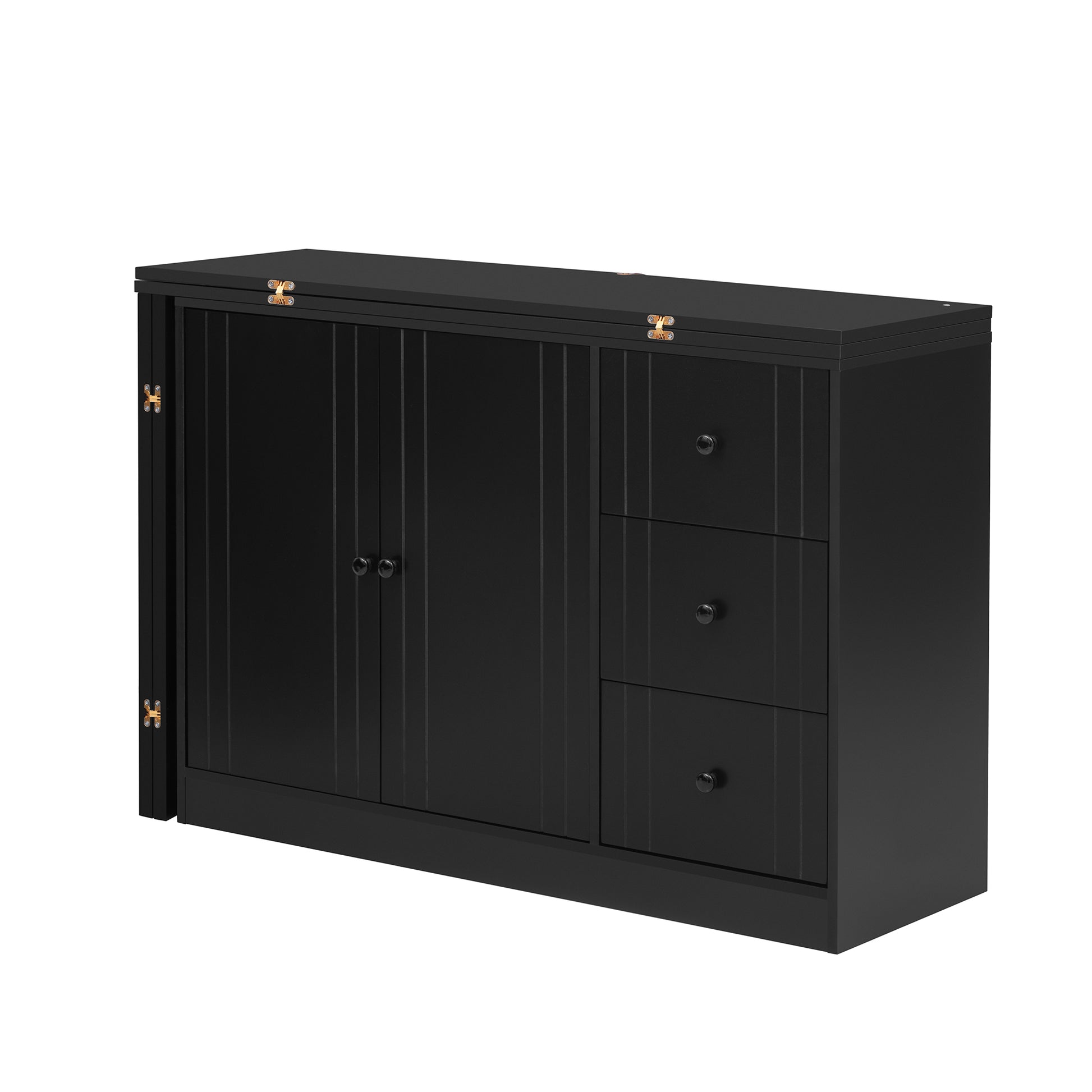 Innovative Sideboard That Effortlessly Converts Into A Dining Table And Adjustable Pull Out Top For Flexible Use,Suitable For Study,Entrance And Living Room Black Primary Living Space American