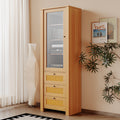 Rattan Door Bookshelf Display Case With Drawer