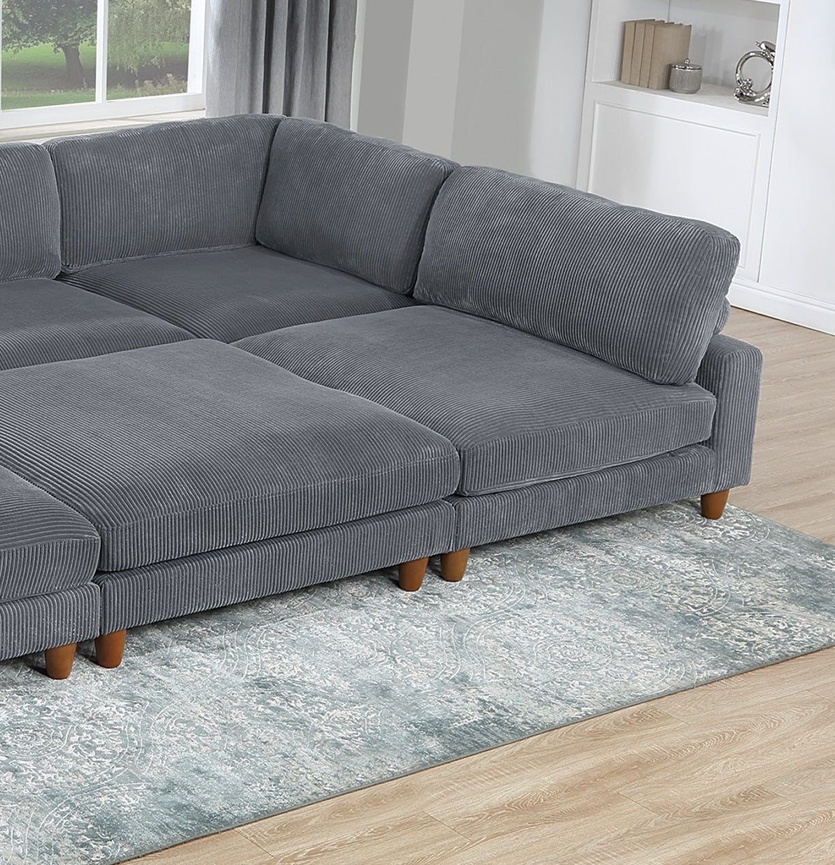 Contemporary Dark Gray 6Pc Modular Sectional Set Corduroy Upholstery Couch 2X Corner Wedge, 3X Armless Chairs 1X Ottoman Living Room Dark Gray Primary Living Space Cushion Back Contemporary,Modern Modular Rubberwood Corduroy 6 Seat