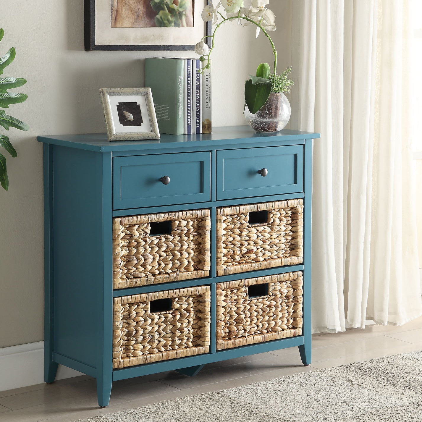 Teal Console Table With Storage Teal Primary Living Space Transitional Drawers Rectangular Wood