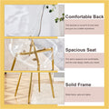 Table And Chair Set.Modern Luxurious White Marble Patterned Tempered Glass Dining Table Set With Transparent Pp Chairs.8 Transparent High Quality Pp Dining Chairs With Golden Legs. White Gold Seats