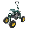 Garden Trolley Rolling Work Chair With Wheels, Garden Stool For Planting, 360 Degree Swivel Seat, Station Wagon Scooter With Steering Handle And Utility Tray, For Yard And Outdoors, Green Green Garden & Outdoor Iron