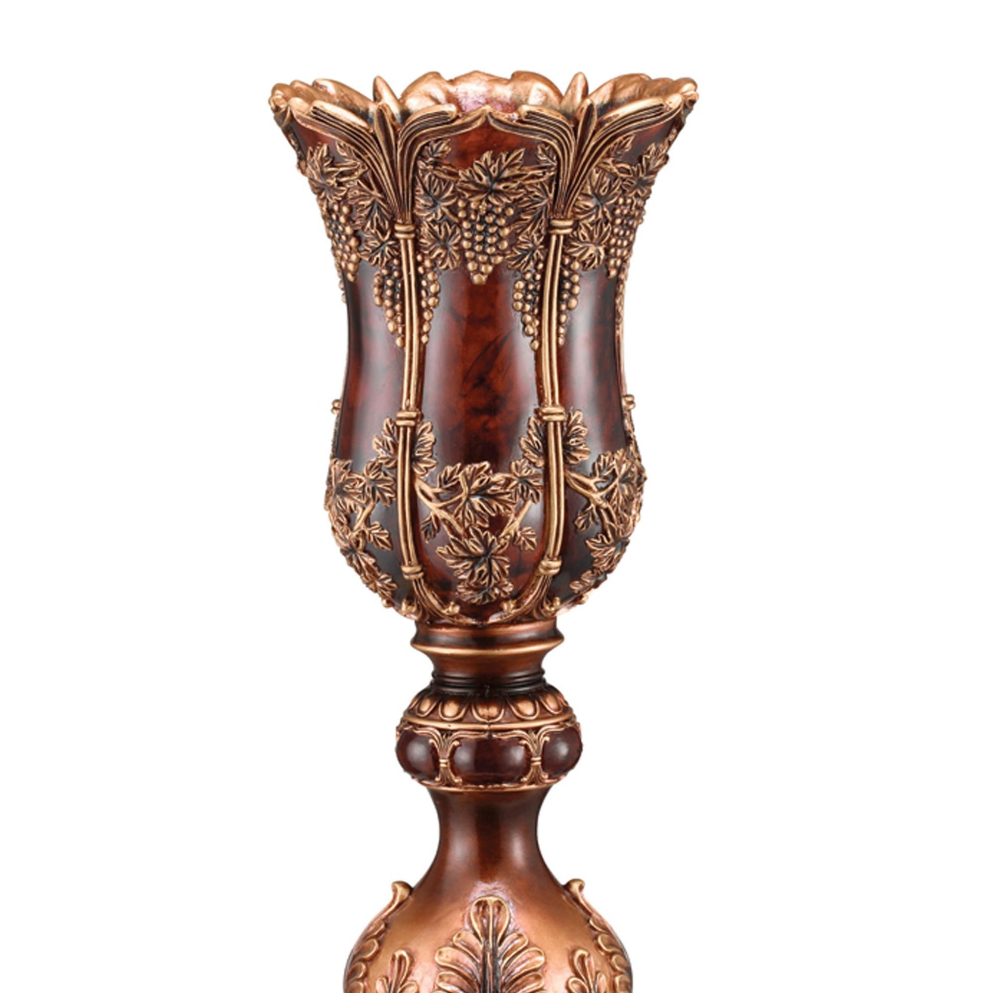 19.5" Tall Polyresin Decorative Vase, Red And Brown Antique Design Multicolor Polyresin