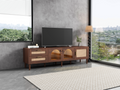 Rattan Tv Stand With 3 Cabinets & 2 Drawers, Rattan Inspired Media Console Table For Tvs Up To 80'', Led Light Entertainment Center, Tv Cabinet For Living Room, Bedroom, Home Theatre Dark Brown