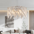 Luxurious Round Silver Crystal Chandelier, Contemporary Rectangular Pendant Light For Dining Room, Living Room, And Grand Foyers Bulbs Not Included Silver Clear Crystal Iron