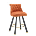 Coolmore Set Of 2,Back Pull Point Design, Velvet Material, 360 Degree Rotation, Back Pull Loop Detachable Design, Rivet Decoration, Square Foot Wooden Bar Chair Orange Velvet