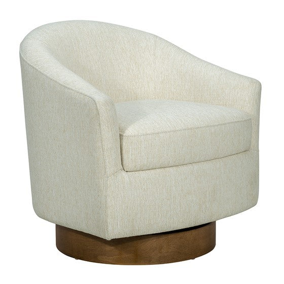 Upholstered Swivel Chair With Wood Base Cream Wood
