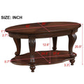 42'' Oval Wood Coffee Table For Living Room, 2 Tier Solid Wood Cocktail Table With Open Storage Shelf, Easy Assembly, Cherry Color Written On Package Box Is Light Espresso Cherry Rubber Wood