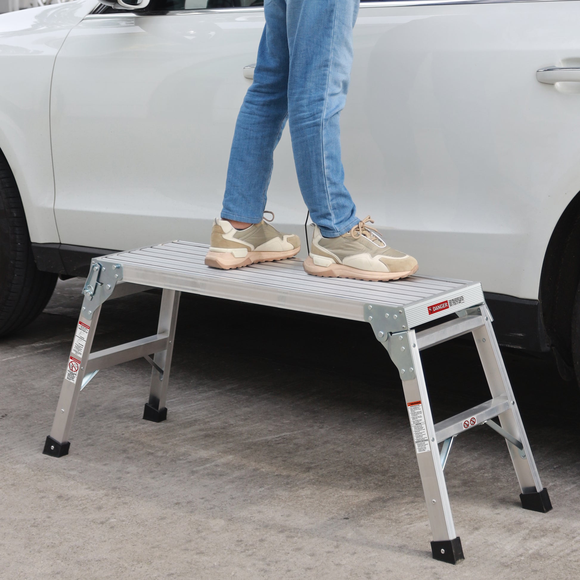 Work Platform Aluminum Portable Bench Folding Ladder Ansi Capacity 225 Lbs 40" Grey Aluminium Alloy