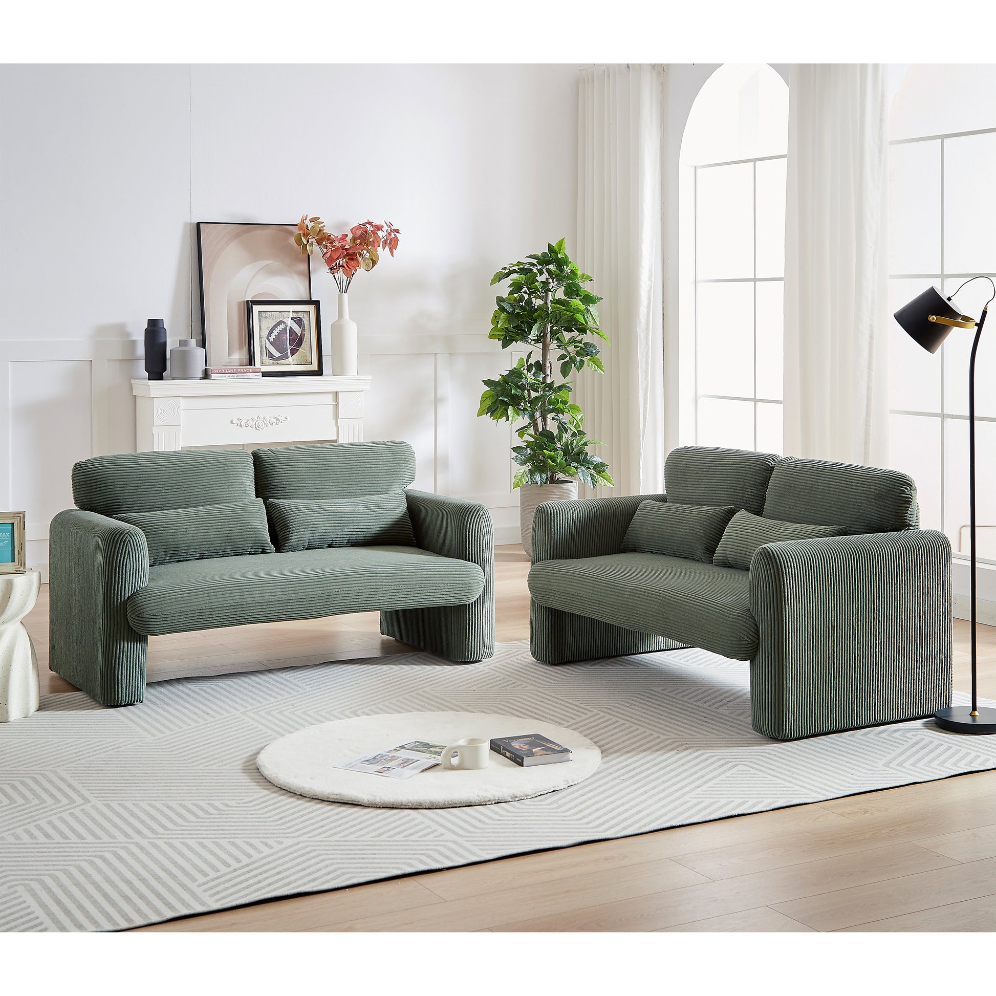 60"Corduroy Fabric Loveseat Sofa With 60"Loveseat Sofa, Modern Sofa With Support Pillow, For Apartment, Office, Living Room & Bedroom Green Corduroy 2 Seat