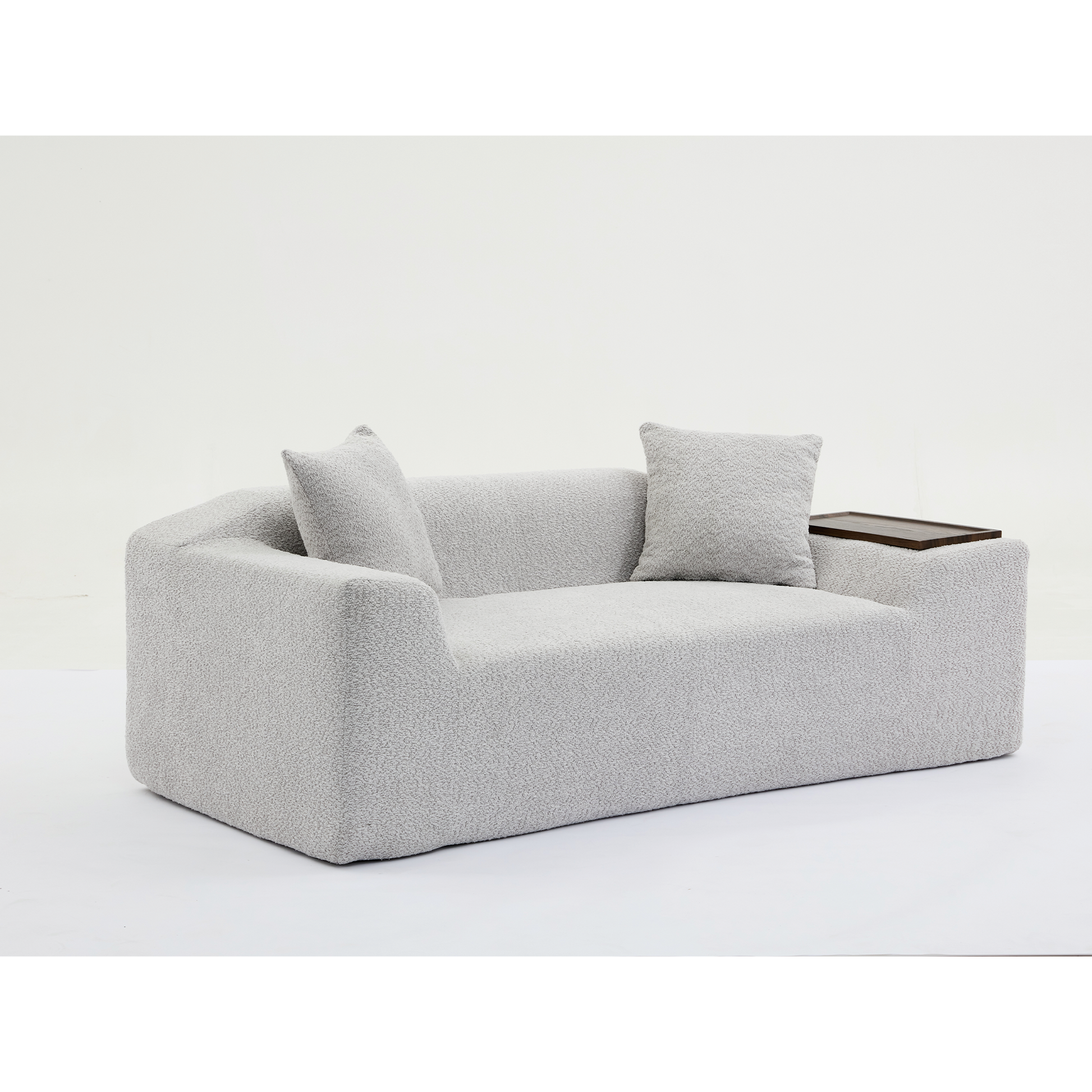 Arrived 2 Piece Boucle Cloud Sofa Set, Upholstered Sofa Set, Modern 3 Seater And 2 Seater Sofa With Mdf End Table For Living Room ,Apartment,3 2 Couch,Boucle, Light Gray Light Gray Polyester Primary Living Space Soft Tight Back Modern Square Arms Foam
