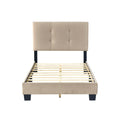 1Pc Twin Platform Bed Light Brown Velvet Upholstered Adjustable Height Headboard Button Tufted Solid Wood Bedroom Furniture Box Spring Not Required Twin Light Brown Wood Bedroom Velvet Solid Wood