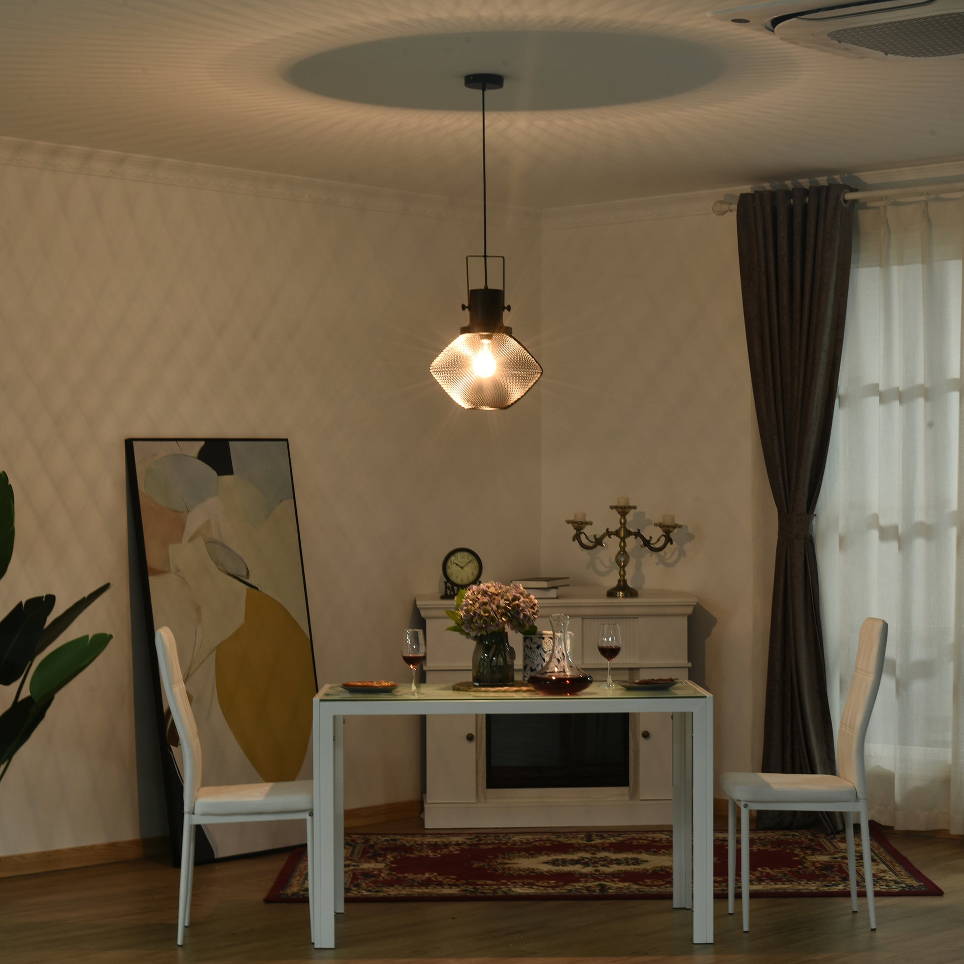 Homcom Industrial Pendant Light Fixtures, Black Metal Frame Hanging Ceiling Light For Living Room, Bedroom, Kitchen, Dining Room With Adjustable Hanging Chain, Black Black Steel