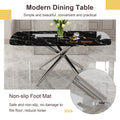 Table And Chair Set.Modern Luxurious Black Marble Patterned Tempered Glass Dining Table Set With 6 Transparent Pp Chairs.Multiple Transparent High Quality Pp Dining Chairs With Silver Legs. Black