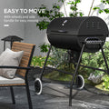 Outsunny Barrel Charcoal Bbq Grill With 420 Sq.In. Cooking Area, Outdoor Barbecue With Wheels, Ash Catcher And Built In Thermometer For Patio Picnic, Backyard Party, Black Black Steel