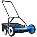 16 Inch 5 Blade Push Reel Lawn Mower With Grass Catcher, 4 Wheels Blue Color Blue Steel