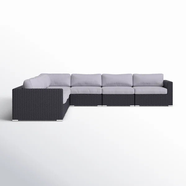 Fully Assembled 122'' Wide Outdoor Wicker Patio Sectional With Cushions Black Wicker