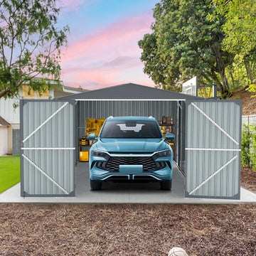 Outdoor Storage Shed 20X10 Ft, Metal Garden Shed Backyard Utility Tool House Building With 2 Doors And 4 Vents For Car,Truck,Bike, Garbage Can,Tool,Lawnmower Black Metal