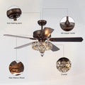 52'' Classical Crystal Ceiling Fan Lamp,3 Speed5 Reversible Blades For Living Room, Dining Room, Bedroom, Family Room, Rustic Bronze ,3Pcs*E12 No Include Bulb Remote C Rustic Brown American Traditional,Antique,Classic,Contemporary Crystal Metal