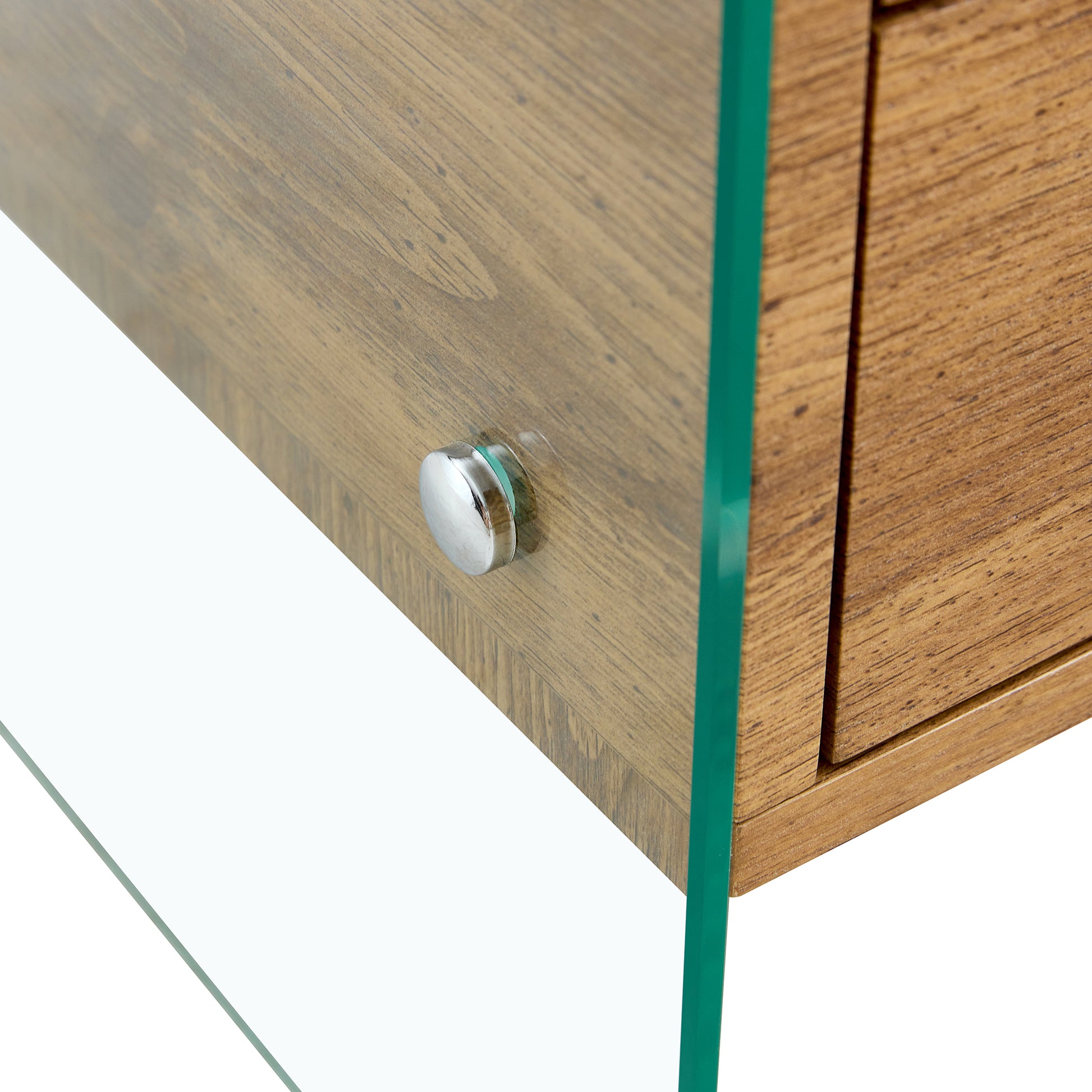 Double Drawer Bedside Table. The Board Surface Is Mdf Sticker, And Both Sides Are Transparent Tempered Glass. The Design Is Simple And Elegant, With Excellent Storage Functions. Wood 2 Drawers Mdf Glass