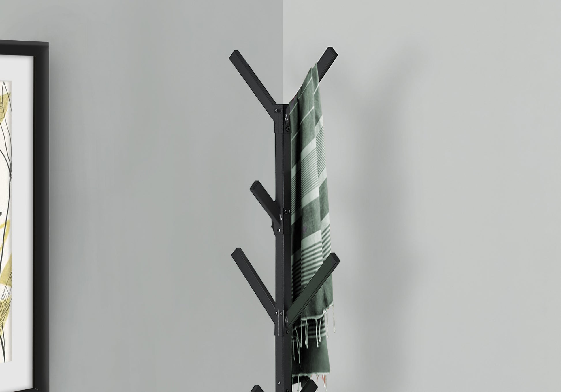 Coat Rack, Hall Tree, Free Standing, 8 Hooks, Entryway, 70"H, Bedroom, Black Metal, Contemporary, Modern Black Metal